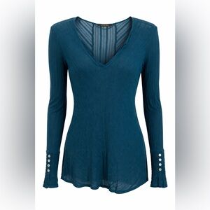 Laila Jayde Teal Long Sleeve V-Neck Top